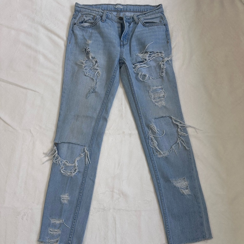 BDG Women's Blue Jeans Slim Boyfriend Distressed Raw Hem Size 24w